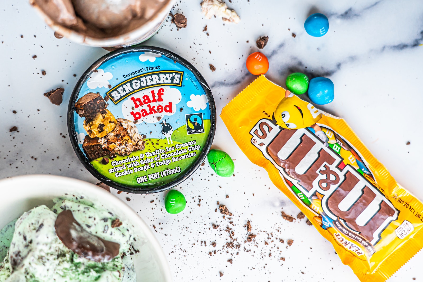 ice cream cone and m ms chocolate